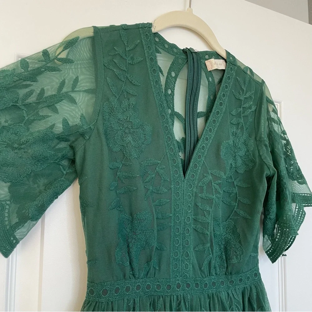 Altar’d State Green Lace Emerald Embroidered Mini Dress Size S Floral Boho - Picture 3 of 8